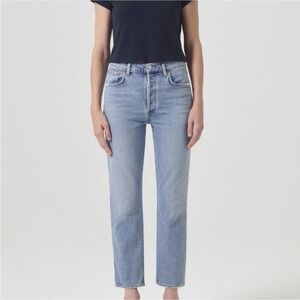 Agolde Riley High Rise Straight Crop Jeans Light Wash Denim Size 23
